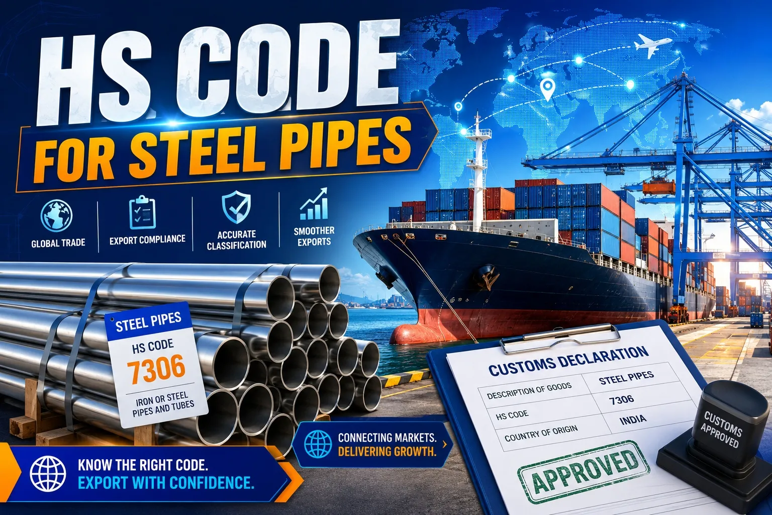 أنبوب فولاذية رمز HS ، رمز HS 7304 ، رمز HS 7305 ، رمز HS 7306 ، تجهيزات الأنابيب 7306