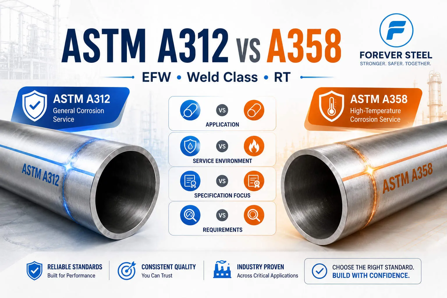 ASTM A312 vs A358 ، فئة اللحام A358 ، التصوير الشعاعي للأنابيب EFW ، الفئة 1 مقابل الفئة 5
