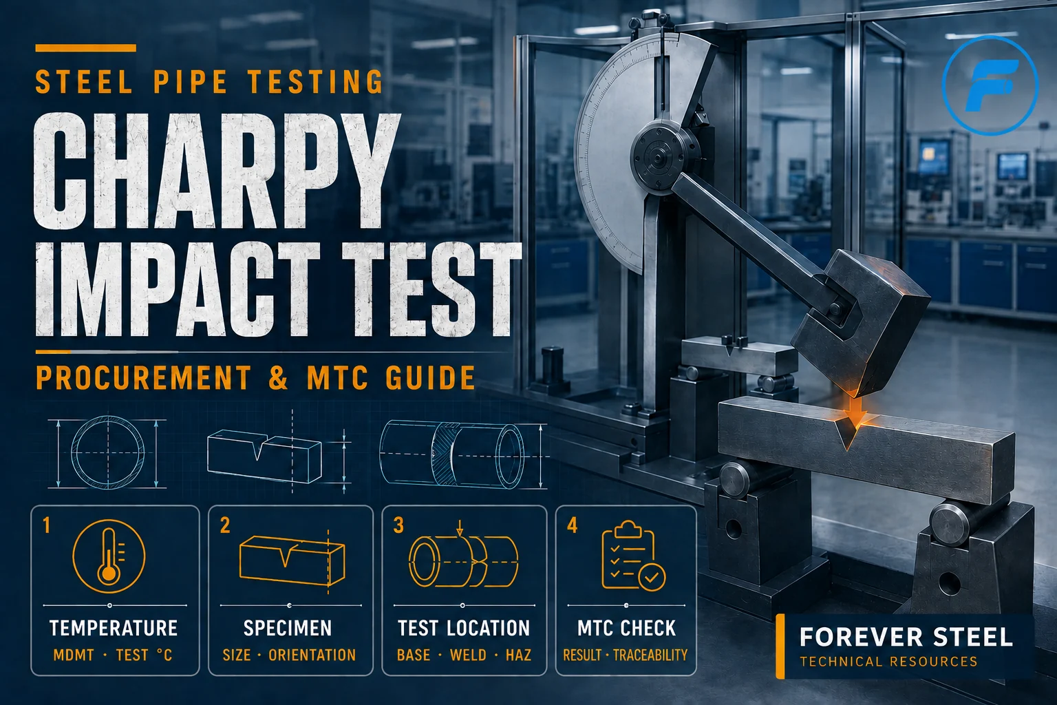 اختبار تأثير Charpy ، اختبار تأثير أنبوب الصلب ، اختبار CVN ، درجة حرارة اختبار الصدمات ، أنبوب MTC