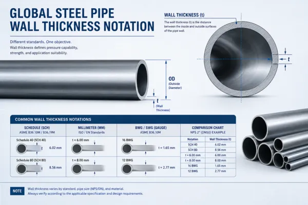 pipe wall thickness,schedule pipe,Sch 40,Sch 80,wall thickness chart,gauge to mm