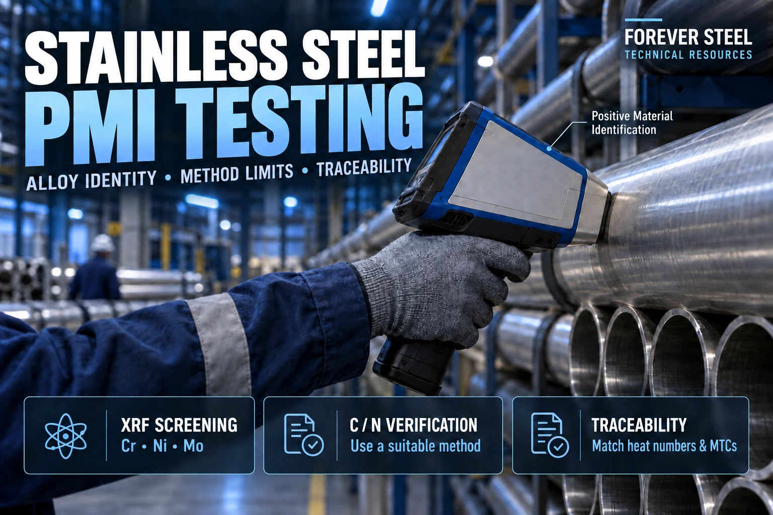 stainless steel PMI testing,can XRF identify 316L,304L 316L verification,XRF vs OES,PMI report template