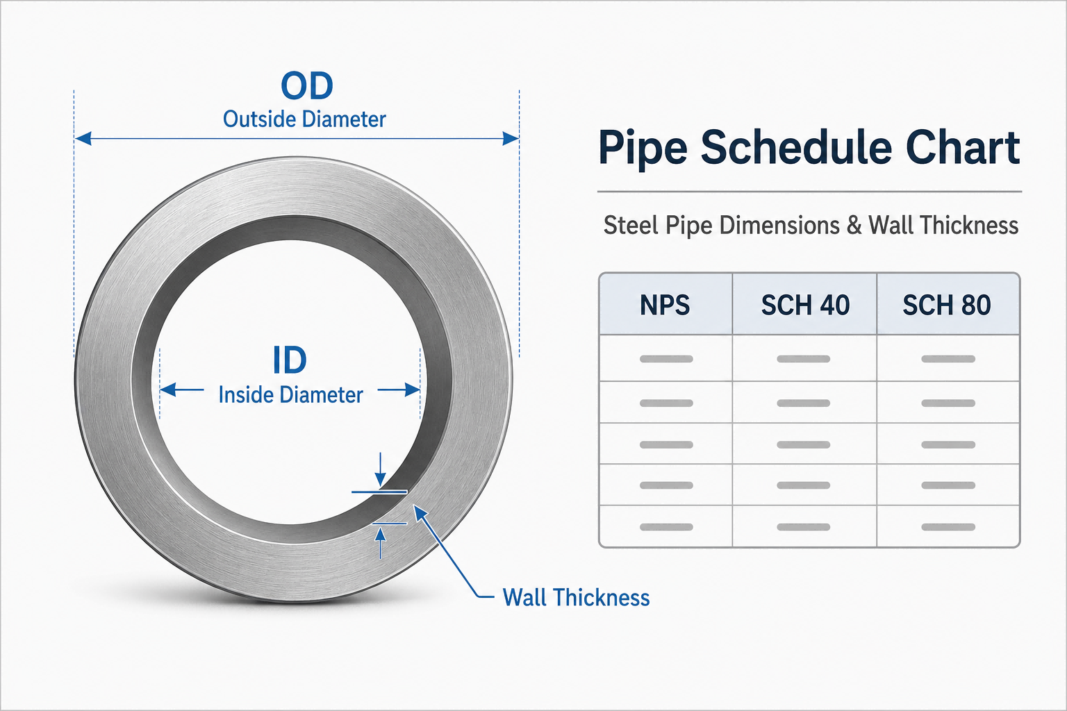 pipe schedule chart,steel pipe schedule chart,pipe schedule table,SCH 40 pipe dimensions,SCH 80 pipe dimensions,pipe wall thickness