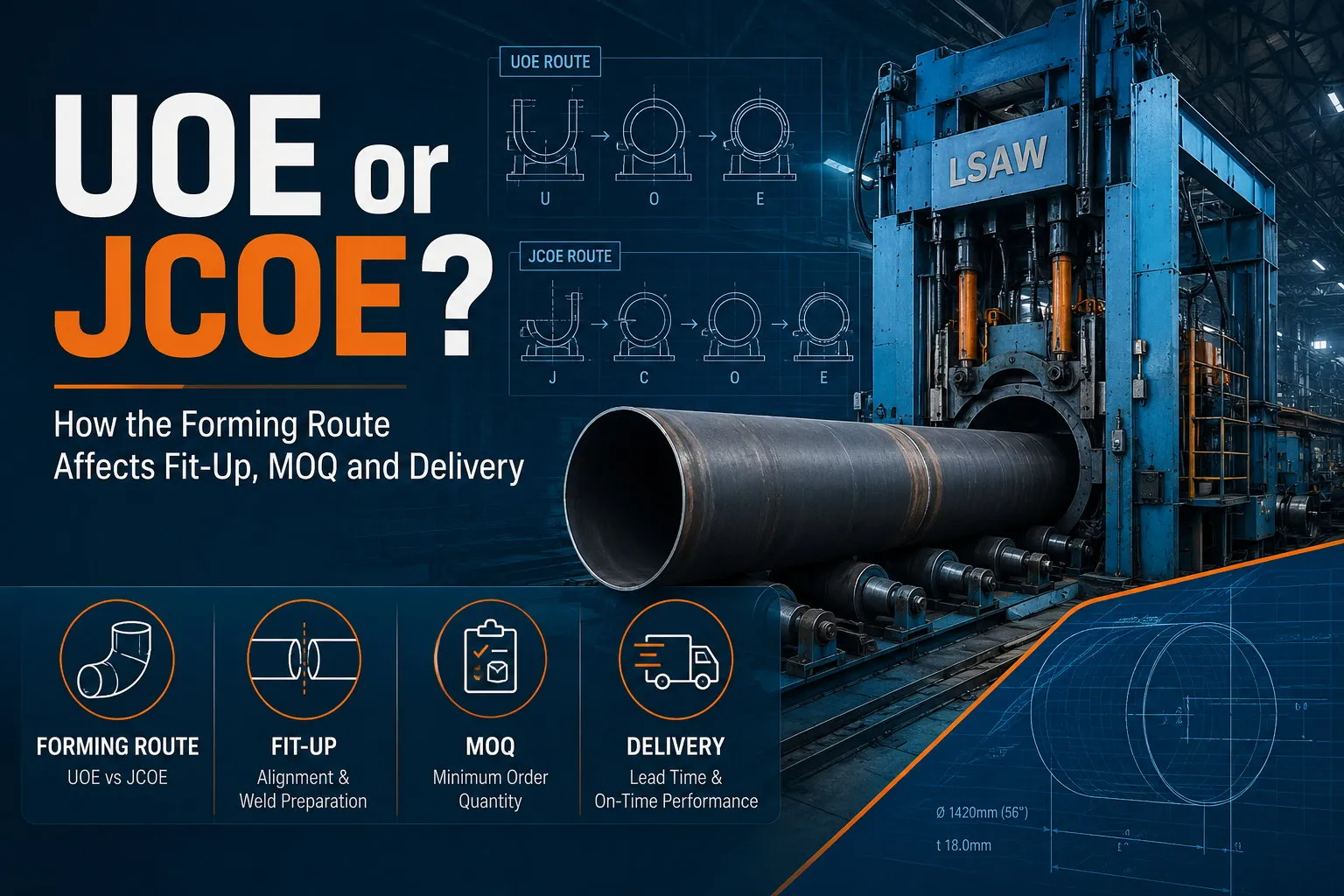 UOE vs JCOE ، طريق تشكيل LSAW ، MOQ لساو ، تسامح نهاية الأنبوب