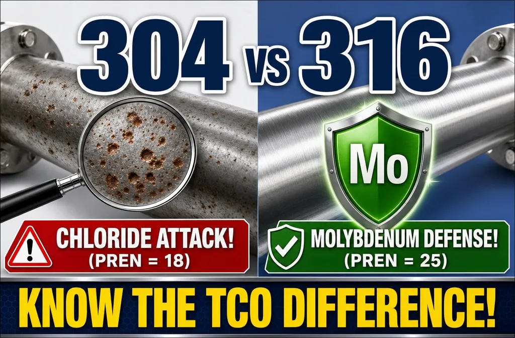 ASTM A312 TP304 vs TP316: Metallurgical Differences, Pitting Resistance, and Sensitization Risk 