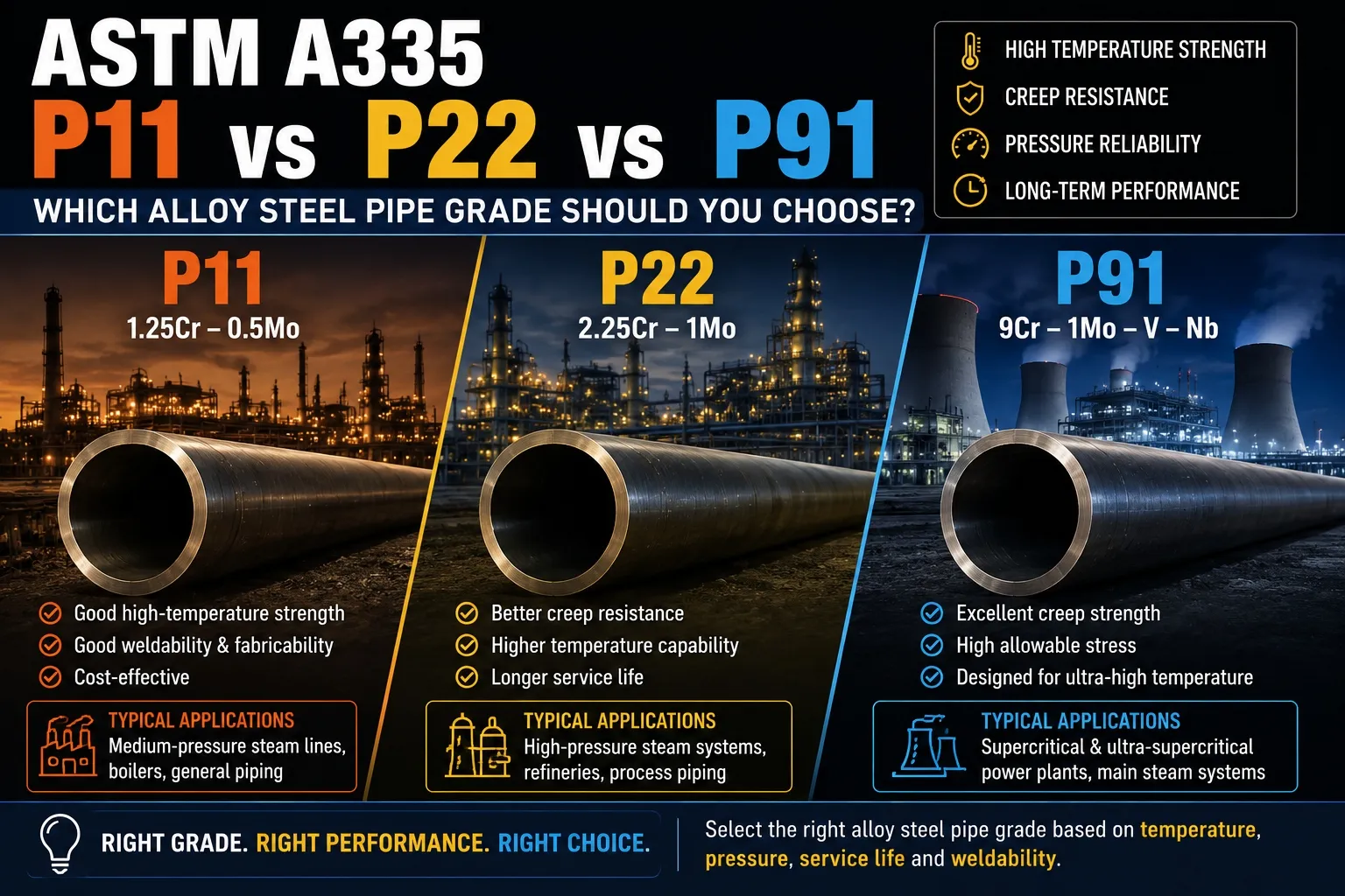 ASTM A335 P11 vs P22 vs P91 Technical Comparison