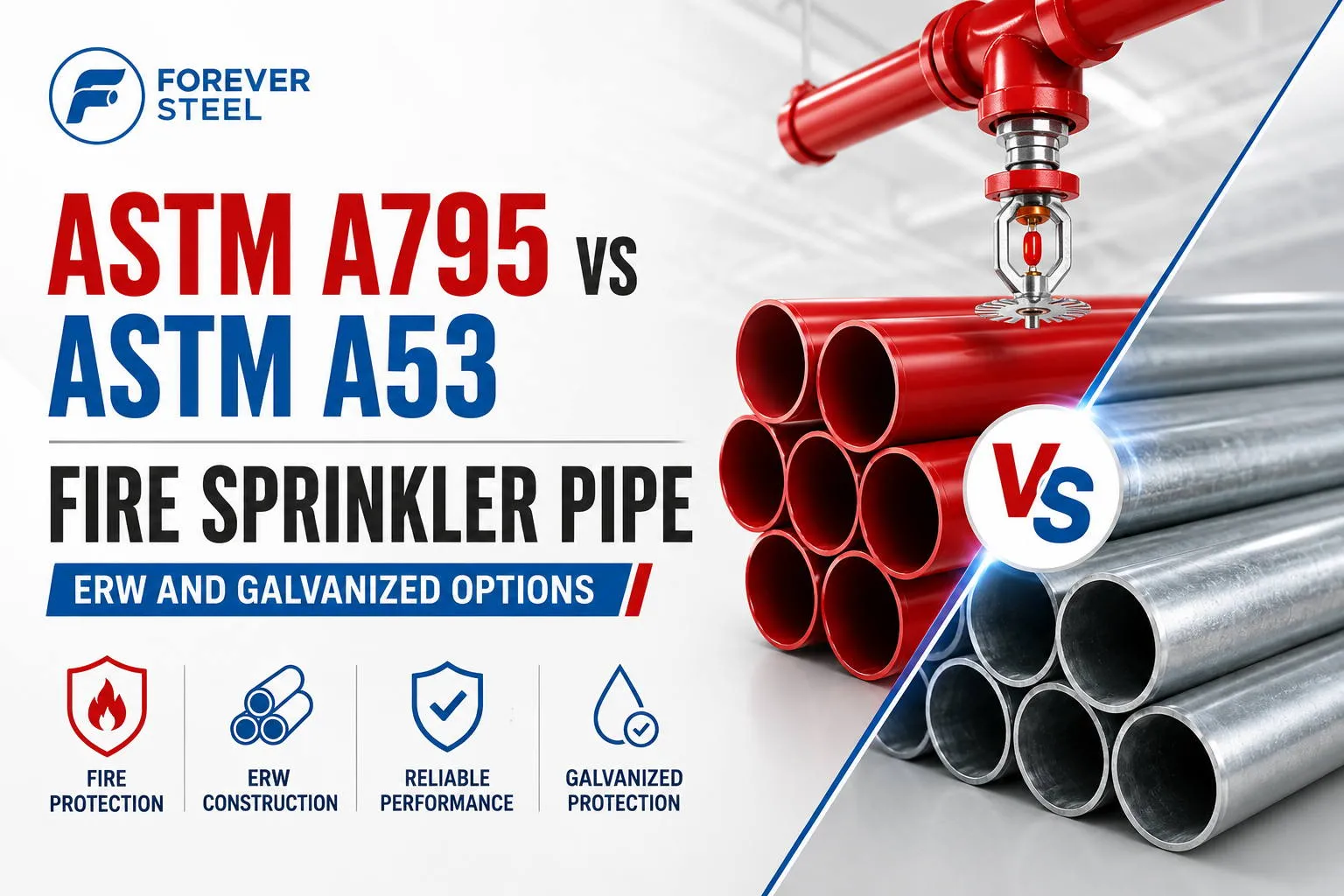 ASTM A795 vs ASTM A53 أنبوب رشاش الحريق: خيارات ERW والمغللفن