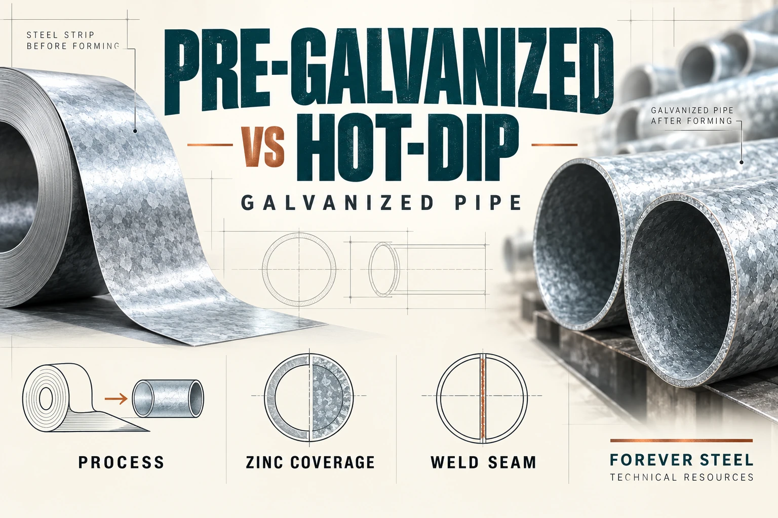 Pre-Galvanized vs Hot-Dip Galvanized Pipe: Process, Zinc Coating and Selection