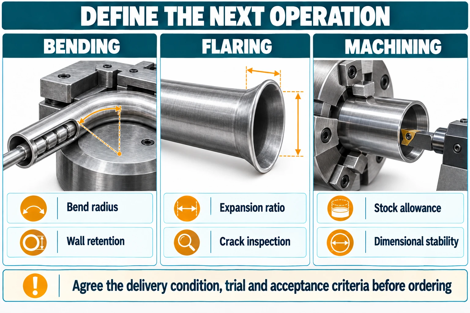 Bending, flaring and machining inputs needed to specify precision steel tube