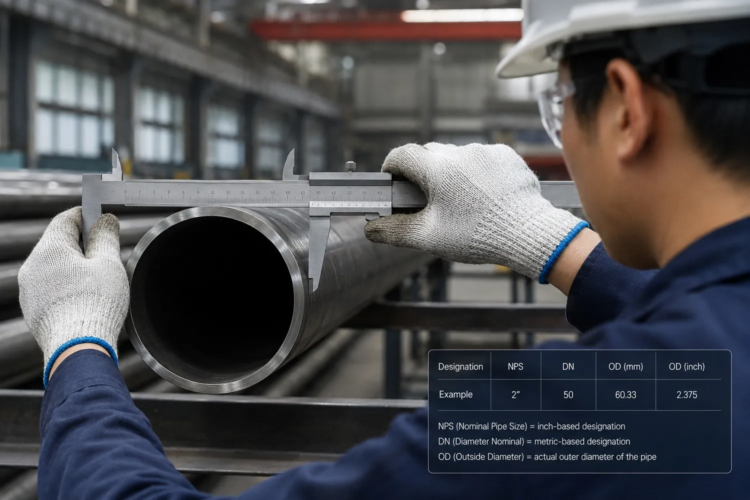 NPS,DN,OD,nominal pipe size,outside diameter,nominal bore,inch to mm conversion