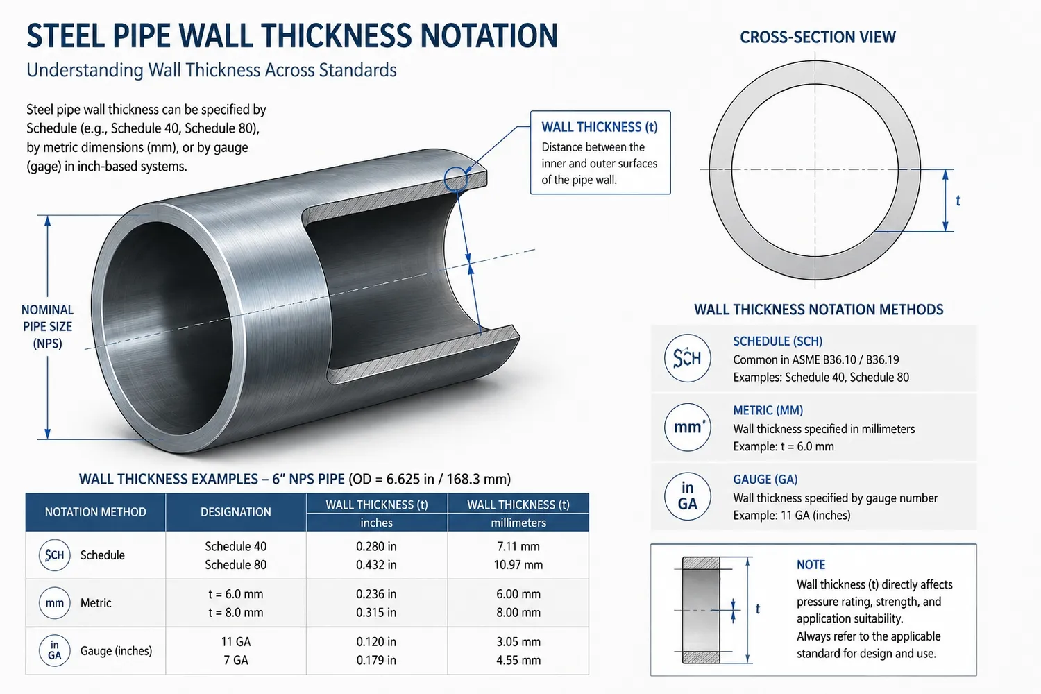 pipe wall thickness,schedule pipe,Sch 40,Sch 80,wall thickness chart,gauge to mm