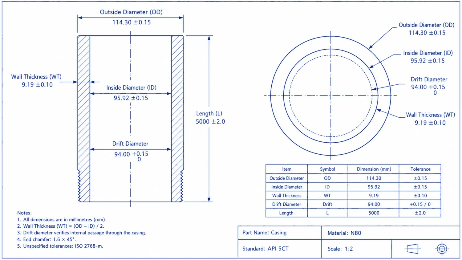 API 5CT casing dimensions database,API 5CT casing grades,API 5CT casing size chart,casing weight,casing drift diameter,casing ID,casing wall thickness