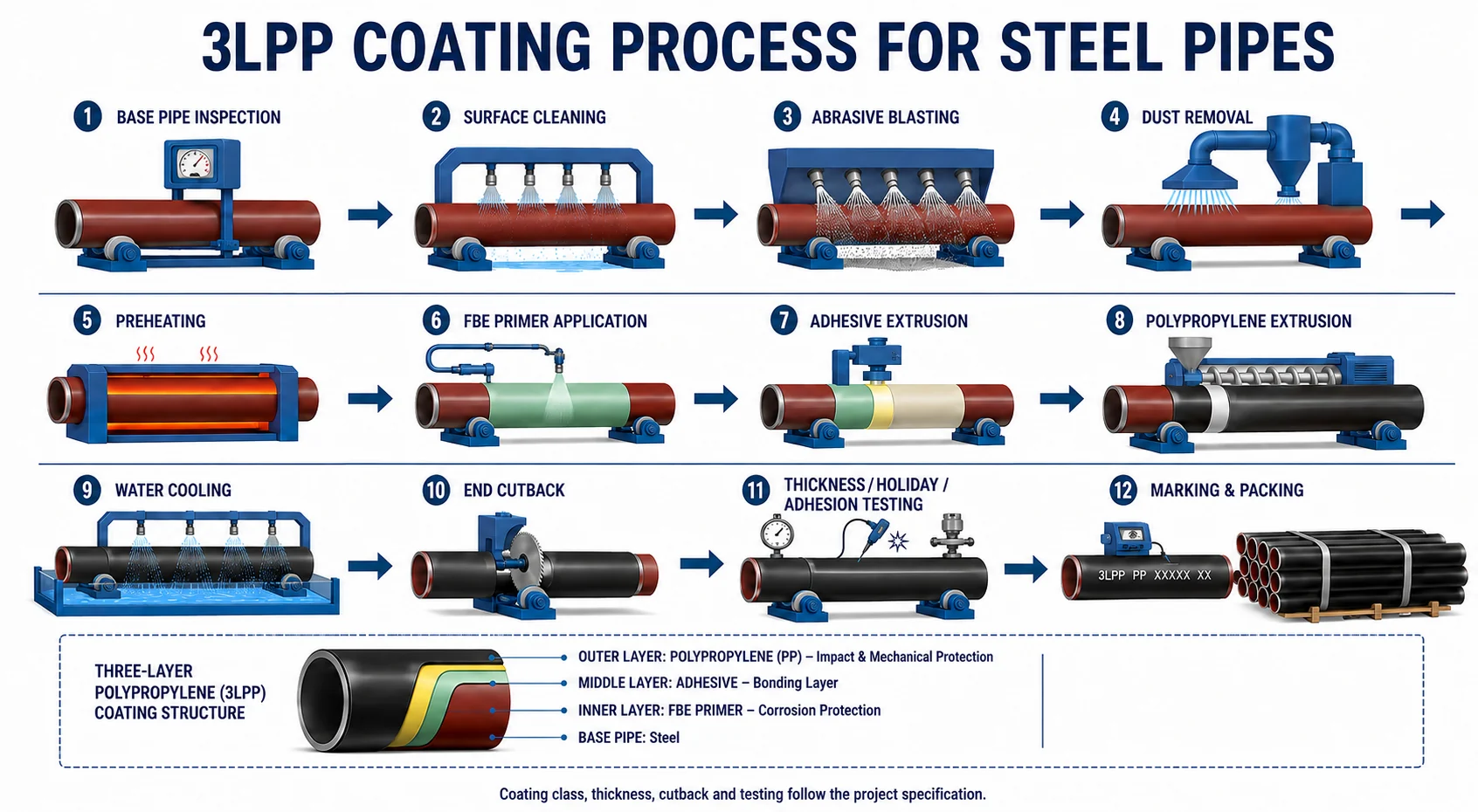 3LPP coated steel pipe production process