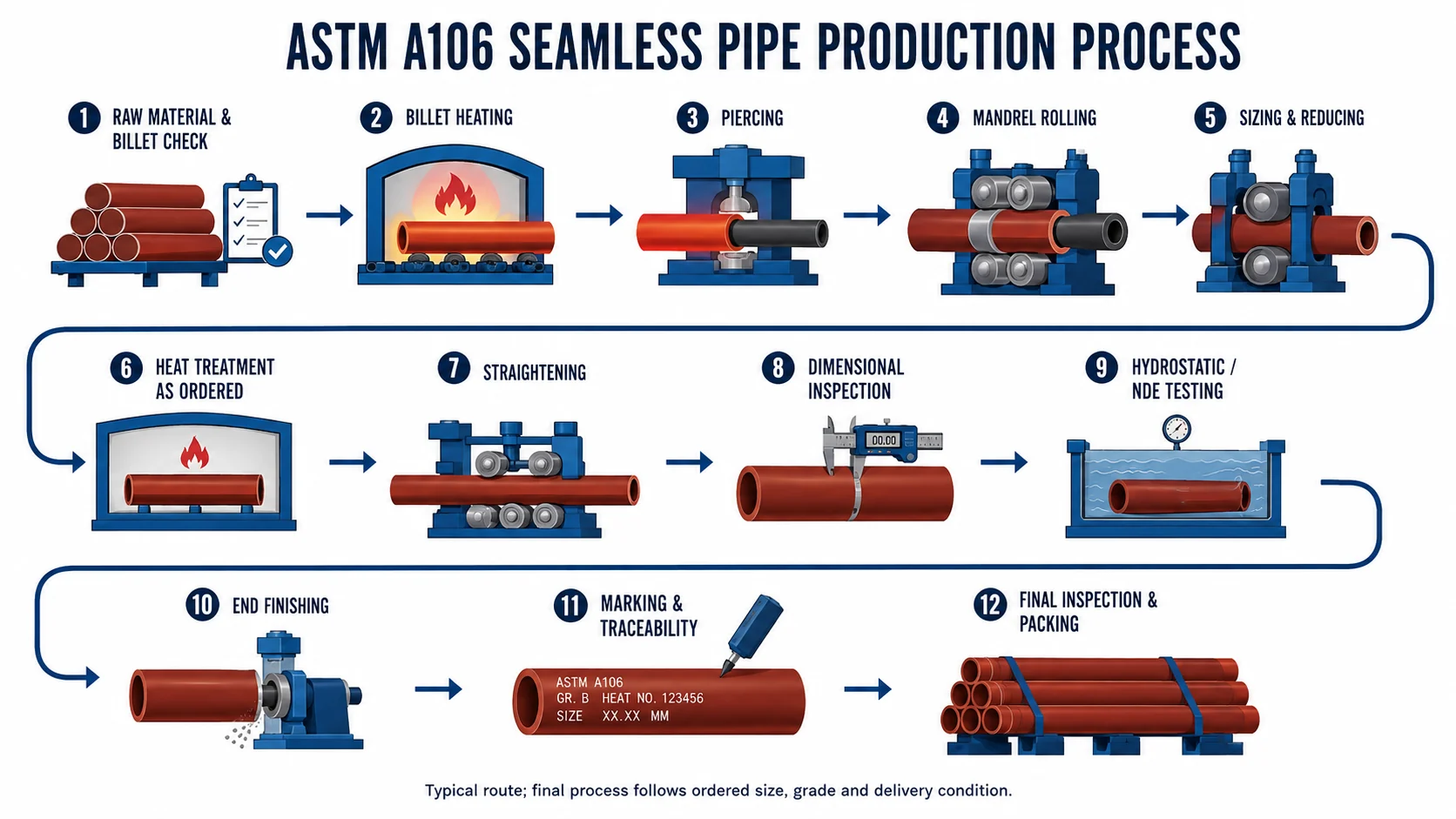 ASTM A106 seamless steel pipe production process