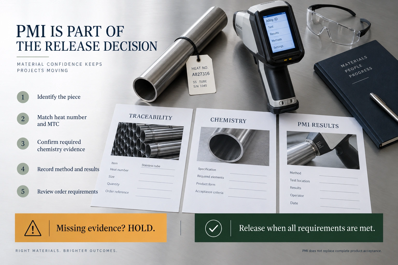 stainless steel PMI testing,can XRF identify 316L,304L 316L verification,XRF vs OES,PMI report template