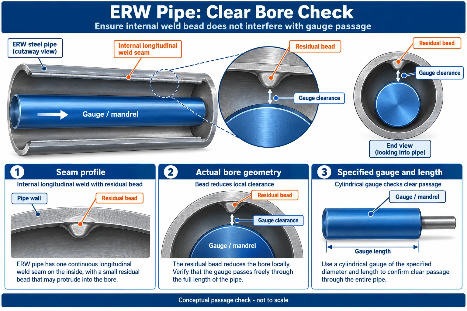 ERW internal weld bead,internal scarfing,ERW pipe bore clearance,weld bead acceptance