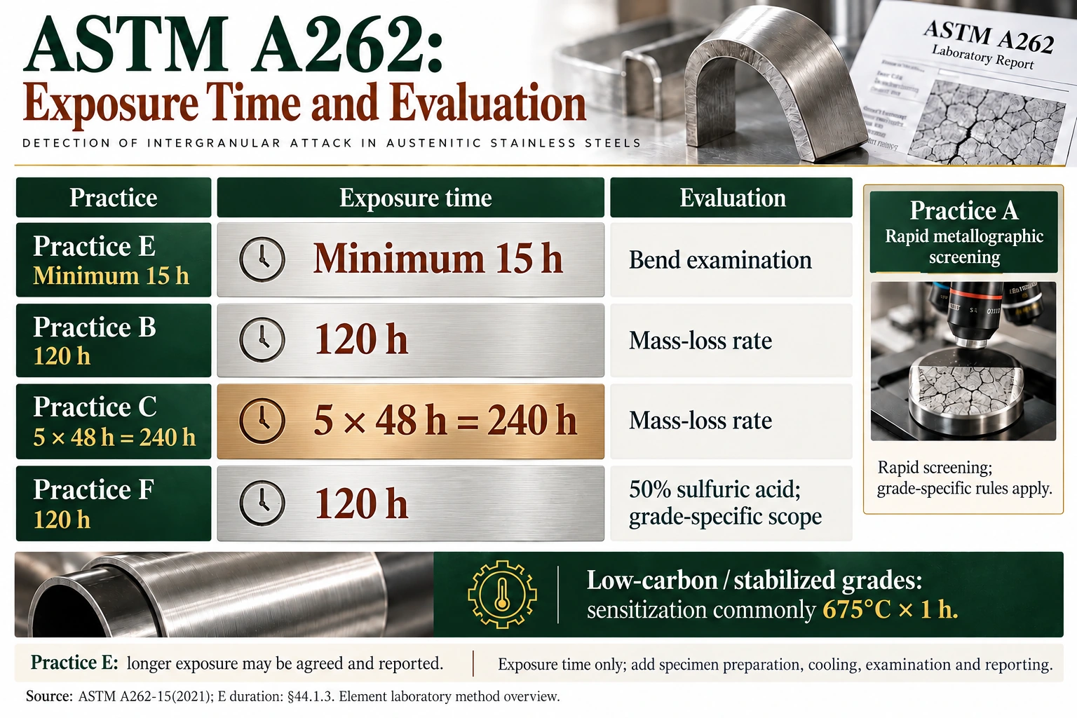 اختبار IGC للأنبوب الملحوم من الفولاذ المقاوم للصدأ ، ممارسة ASTM A262 E ، اختبار التآكل الحبيبي ، التوعية
